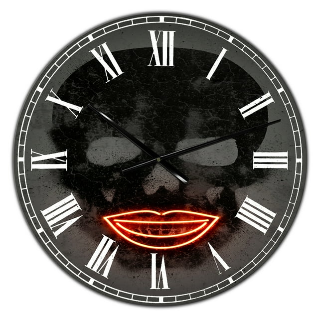 DesignArt Horloge Murale Grande Crâne Néon Lèvres Rouges Souriantes