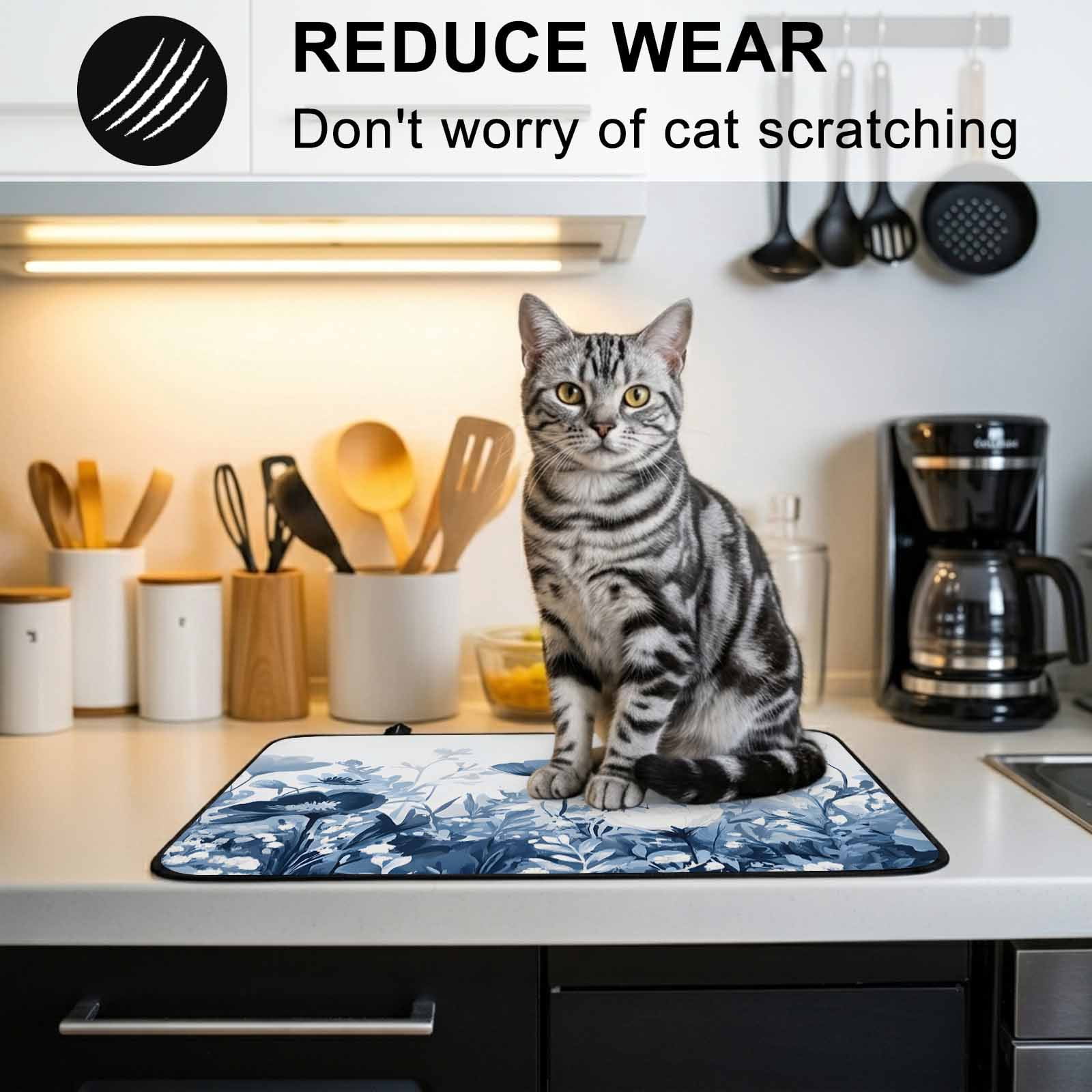 Navy Blue Flowers Stove Top Cover for Electric Stove, Heat-proof & Non Slip Glass Top Stove Cover Protector, Summer Pastoral Botanical Kitchen Flat Cooktop Rubber Mat 24x21 Inches