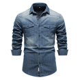 thumbnail image 1 of XDZJLR Mens T Shirts Washed Classic Stripe Jeans Denim Long Sleeve Tops, 1 of 7
