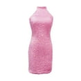thumbnail image 6 of Ladies Solid Color Glitter V Neck Backless Sleeveless Ruched Sequin Bodycon Mini Dress Long Evening Gowns for Women Tie Formal Dresses for Women Winter Formal Wear for Women Dress Evening Wedding, 6 of 7
