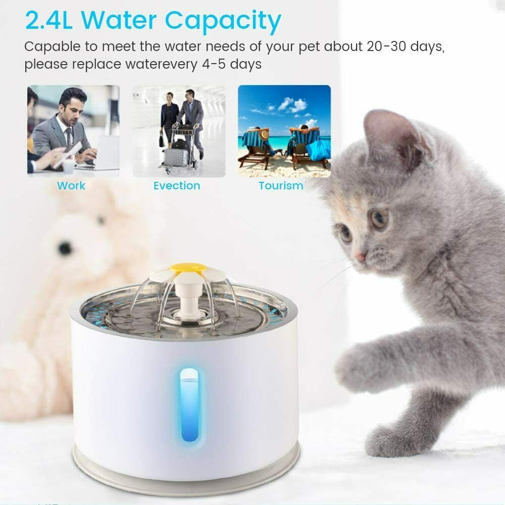 SHANNA Cat Water Fountain Stainless Steel, 81oz/2.4L Cat Fountain Pet Water Dispenser