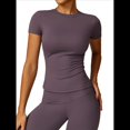 thumbnail image 1 of Camiseta Básica de Verano para Mujer, Corta, Cuello Redondo, Corte Ajustado, Top Corto Púrpura XL, 1 of 10