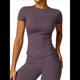 thumbnail image 1 of Camiseta Básica de Verano para Mujer, Corta, Cuello Redondo, Corte Ajustado, Top Corto Púrpura L, 1 of 10