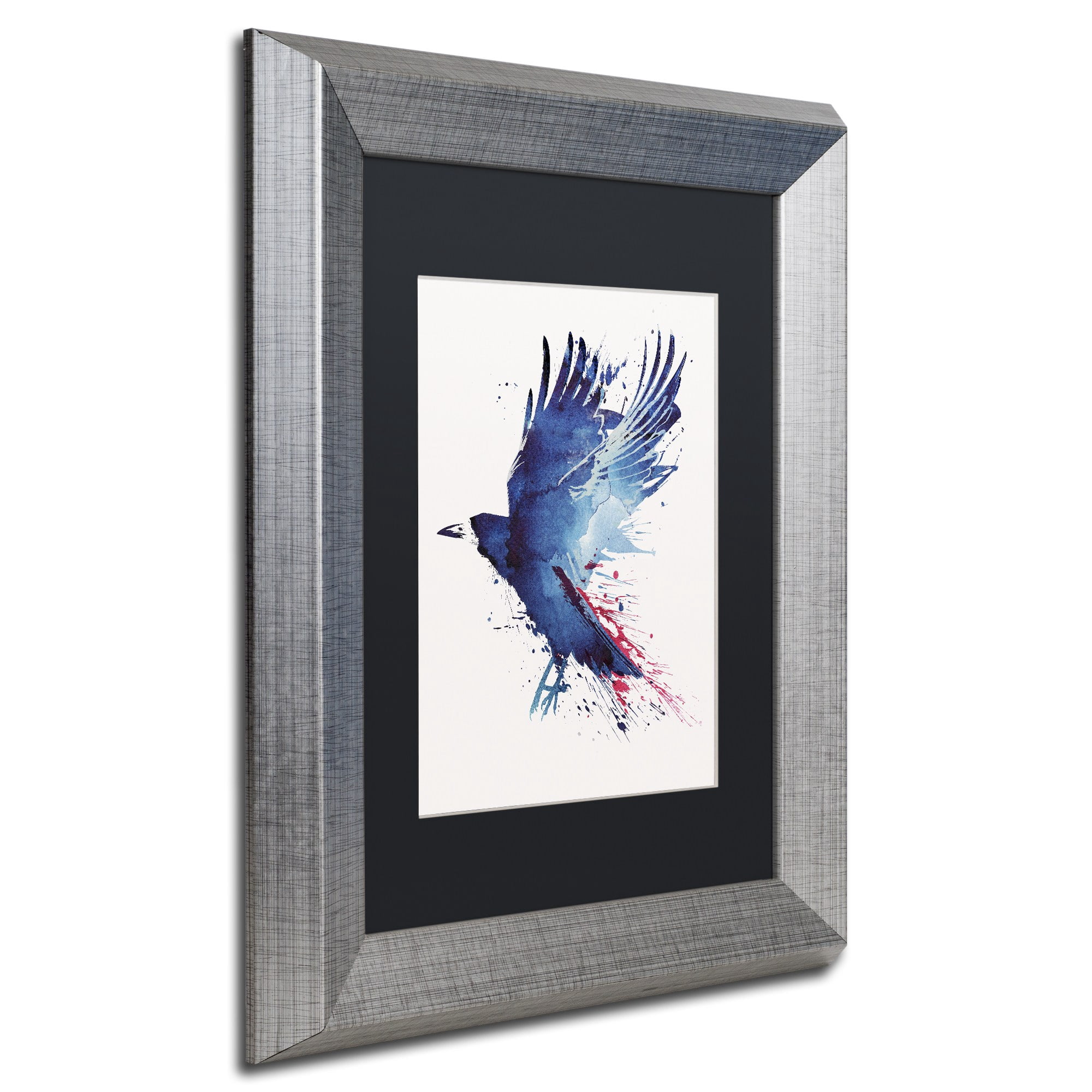 Trademark Fine Art 'Bloody Crow' Canvas Art by Robert Farkas, Black Matte, Silver Frame