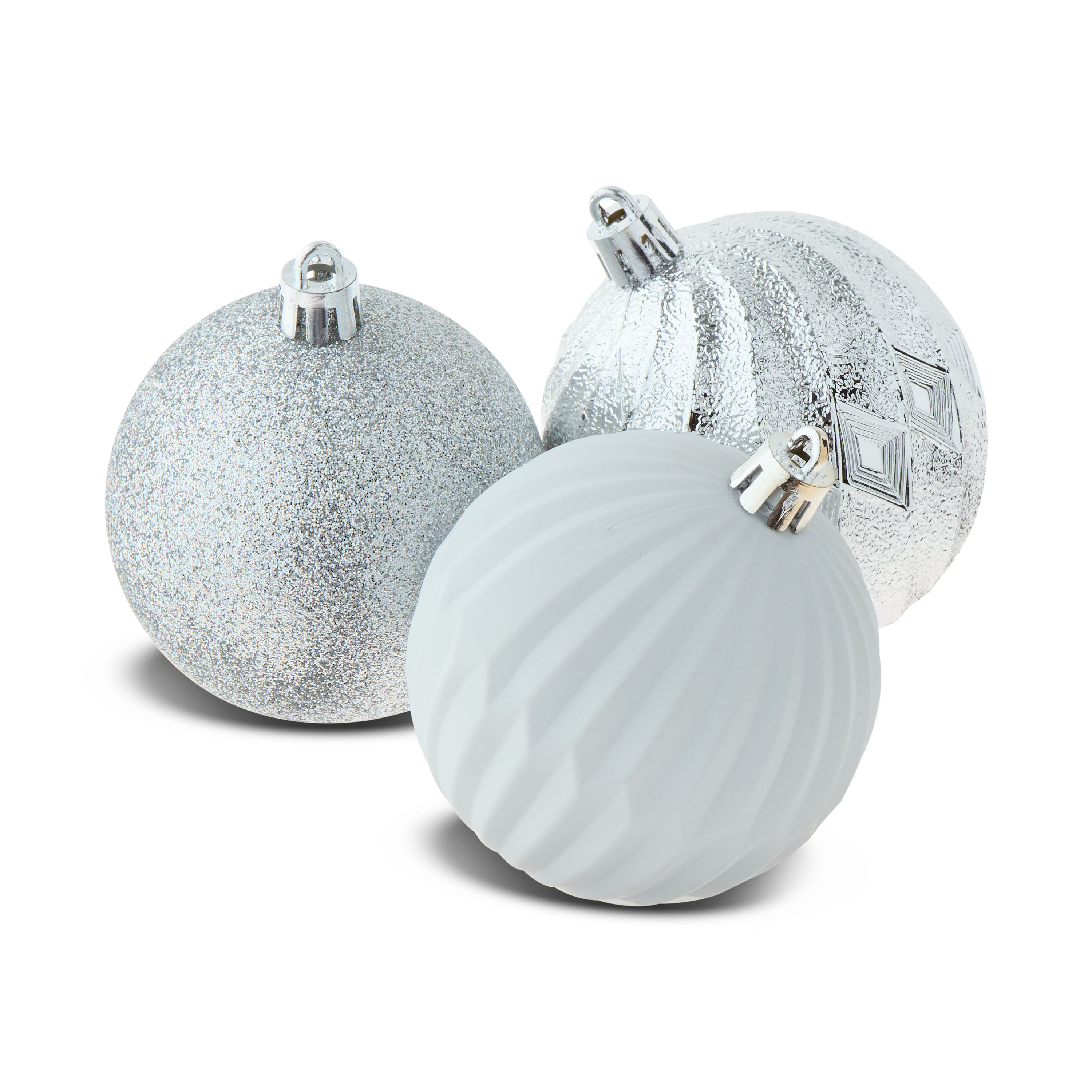 50-Count Silver and White Shatterproof Christmas Ornaments, by Holiday Time