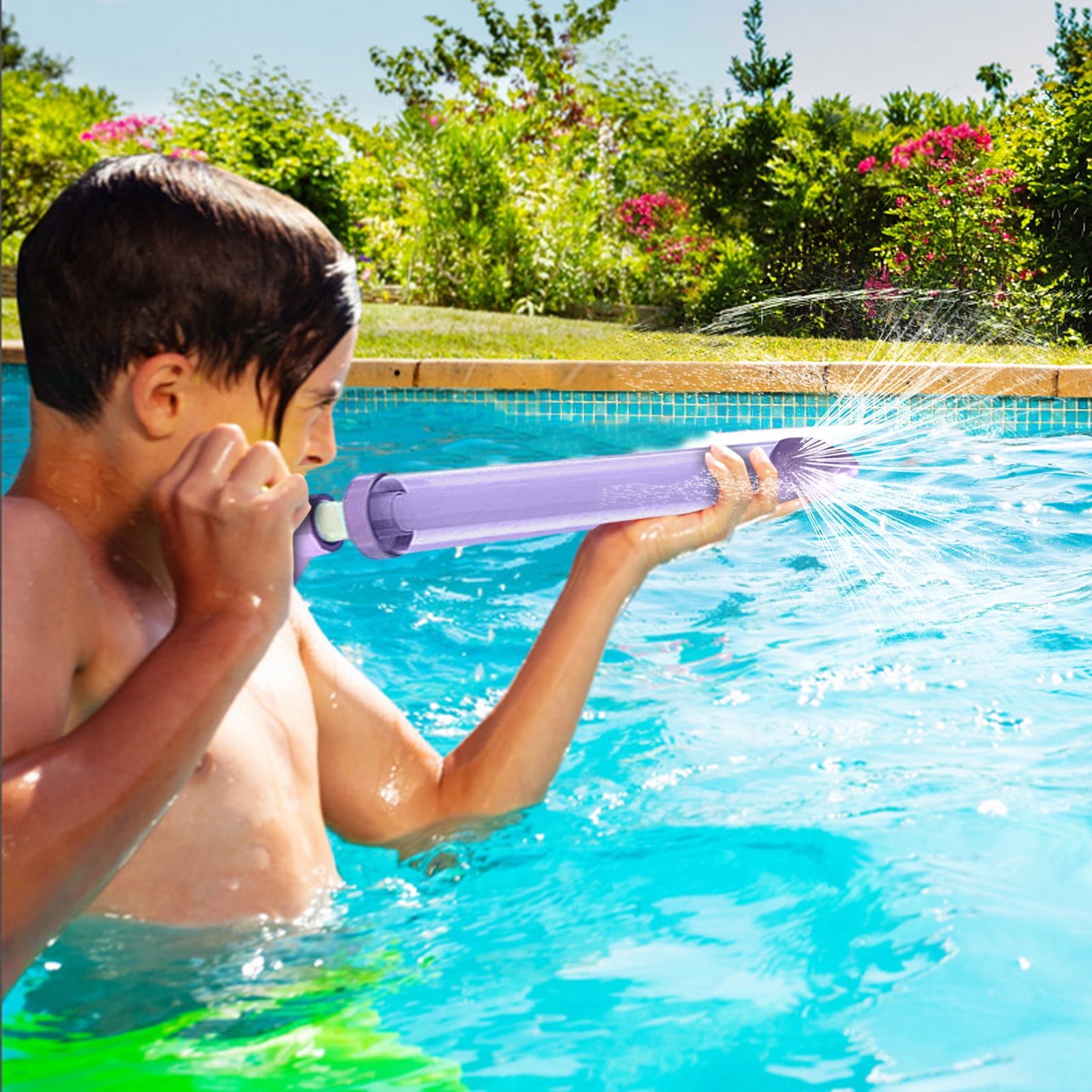 Fireworks Water Gun, 11.81in Handle Pull-Out Large Capacity Water Cannon Blaster for Pool Beach Summer Outdoor Party Games Fireworks Water Gun Firework Water Gun (Purple)