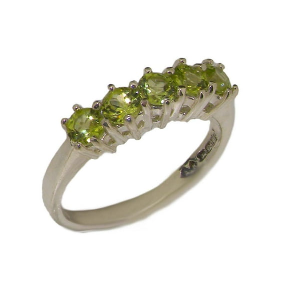 LBG British Made 14k White Gold Natural Peridot Womens Eternity Ring - 33 size options - Size 4.25