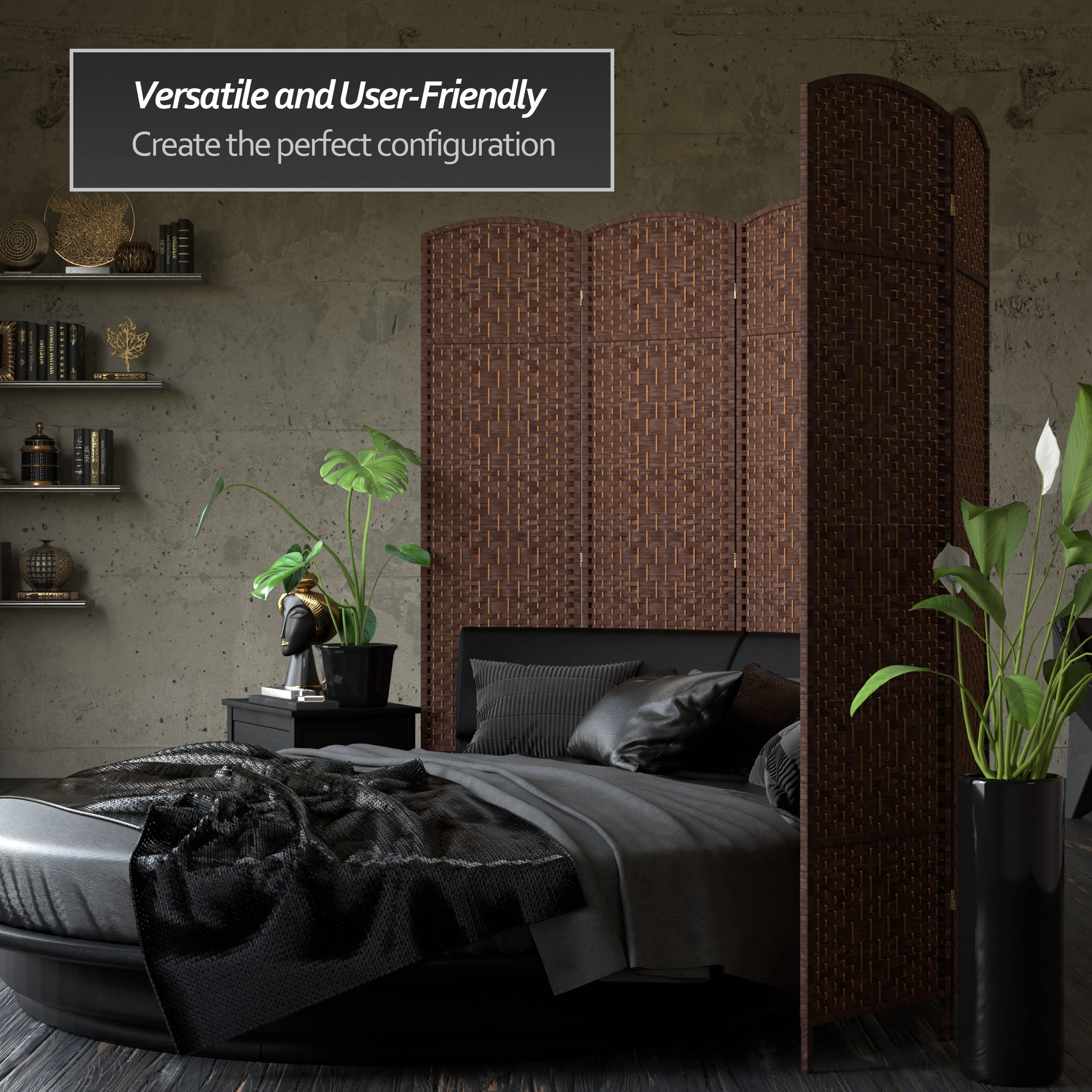 7 ft. Tall Rattan Fiber Diamond Weave Privacy Screen Room Divider - Dark Mocha - 3 Panels