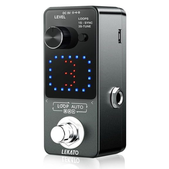 LEKATO Black Looper Pedal Guitar Looper Pedal with SYNC & Tuner Function Loop Pedal with LED Screen Looper Pedal for Electric Guitar Bass Unlimited Overdubs 3 Loops 18 Minutes Record Time
