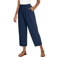 thumbnail image 4 of cocolona Womens Summer Casual Capri Linen Pants Elastic Waist Drawstring Wide Leg Cropped Beach Lounge Pants with Pockets, 4 of 5