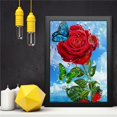 thumbnail image 3 of Pintura de diamantes de flores, kit de pintura de diamantes de rosa 5D para adultos y niños principiantes, el mejor regalo para familiares y amigos, 12.0 x 16.0 in, rosa roja con mariposa, 3 of 5