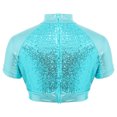 thumbnail image 5 of Aislor Girls 2 Piece Jazz Dance Performance Outfit Mock Neck Short Sleeve Sequins Crop Top with Shiny Tutu Skirt Blue 6, 5 of 7