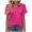 Hot Pink, variant on Dursoulink Casual Short Sleeve Turndown Collar Collared Shirt for Women, V-Neck, Polyester-Spandex Blend, Regular Length, Baggy Fit, Solid Color