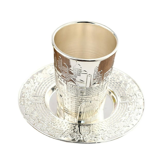 Copa Kiddush con platillo, decoración para bebidas, taza de café, taza de té para Hanukkah, celebración de aniversario, festividad judía