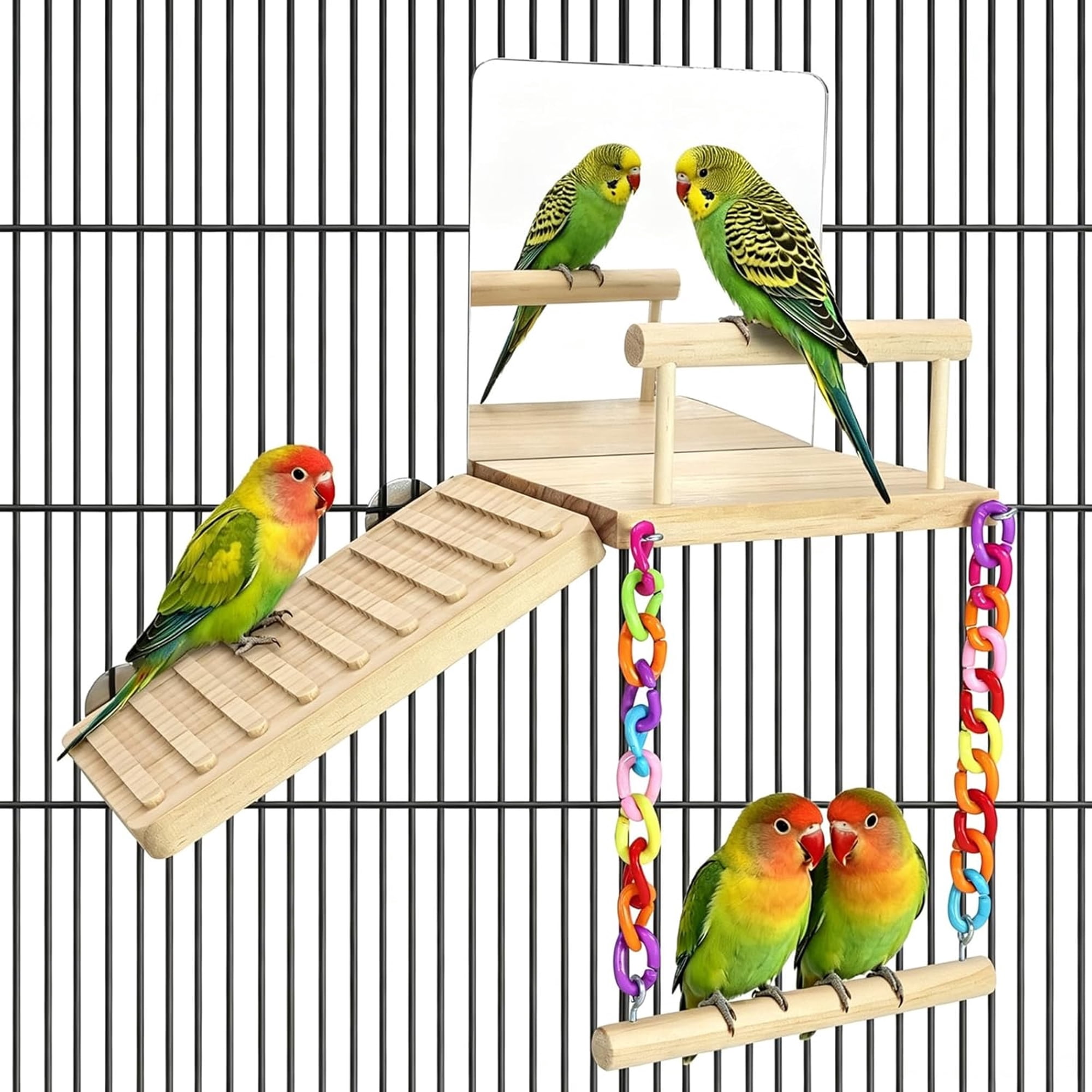 CYFW Bird Perches Platform Swing for Cage Bird Toys with Bird Mirror Climbing Frame for Lovebirds,Budgies,Pacific Parrotlets,Ch"Illa,Hamster Gym Exercise