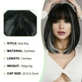 thumbnail image 3 of Creamily 12" Short Wig for  Women Short Bob Wigs with Bangs Synthetic Glueless Straight Black Bob Wigs with Grey Highlight, 3 of 9