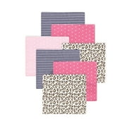 Little Treasure Hudson Baby Girls Cotton Poly Flannel Receiving Blankets 7-Pack, Pink Leopard, 30x30 inches