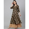 thumbnail image 5 of Janasya Indian Women's Olive Crepe Foil Print Angrakha Kurta, 5 of 8