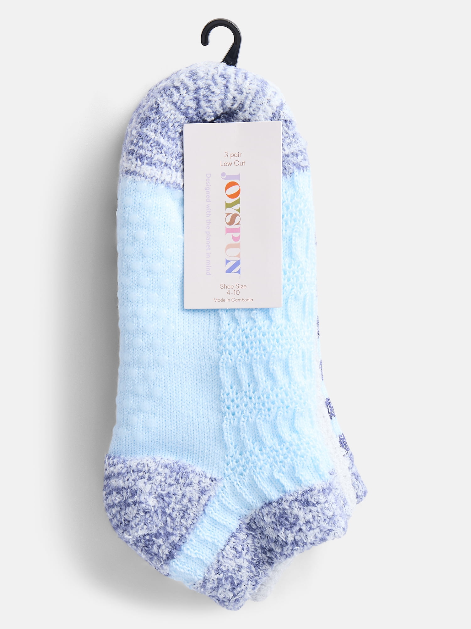 Joyspun Women's Double Layer Low Cut Lounge Socks, 3 Pack, Shoe Sizes 4-10