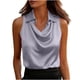 thumbnail image 3 of TaTaai Women's Elegant Sleeveless Lapel Draped Neck Satin Blouses Solid Color Fashion Casual Lightweight Tops Comfortable for Party Office Dating Gift, 3 of 8