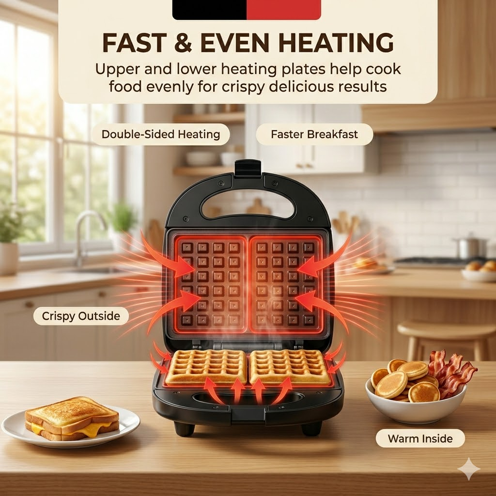 Camkey Sandwich & Waffle Maker, 2-in-1, Nonstick Plates photo 3