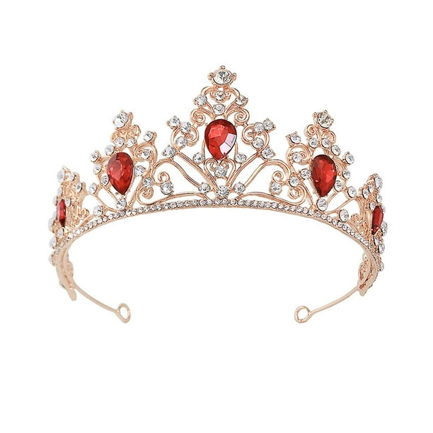 Tiaras de corona de princesa con gemas rojas para niñas, diadema de cristal, regalos de fiesta de boda