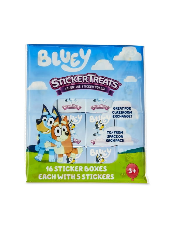 Bluey Sticker Treats, Valentine's Day, Party Favors, Chidren's Greeting Cards, Paper, 16 Count