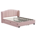 thumbnail image 4 of Upholstered Platform Bed with Wingback Headboard, One Twin Trundle and 2 Drawers, No Box Spring Needed, Linen Fabric, Queen Size, Pink, 4 of 11