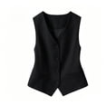 thumbnail image 6 of Women Solid Color V Neck Sleeveless Suit Vest, Button Front Casual Waistcoat Fashion Layering Outerwear for Spring Summer Autumn Daily Wear Black, 6 of 6