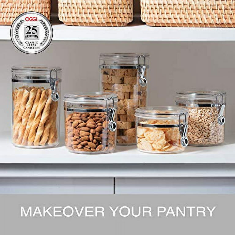 Oggi 9322 5-Piece Acrylic Canister Set with Airtight Clamp Lids-Food  Storage Container 