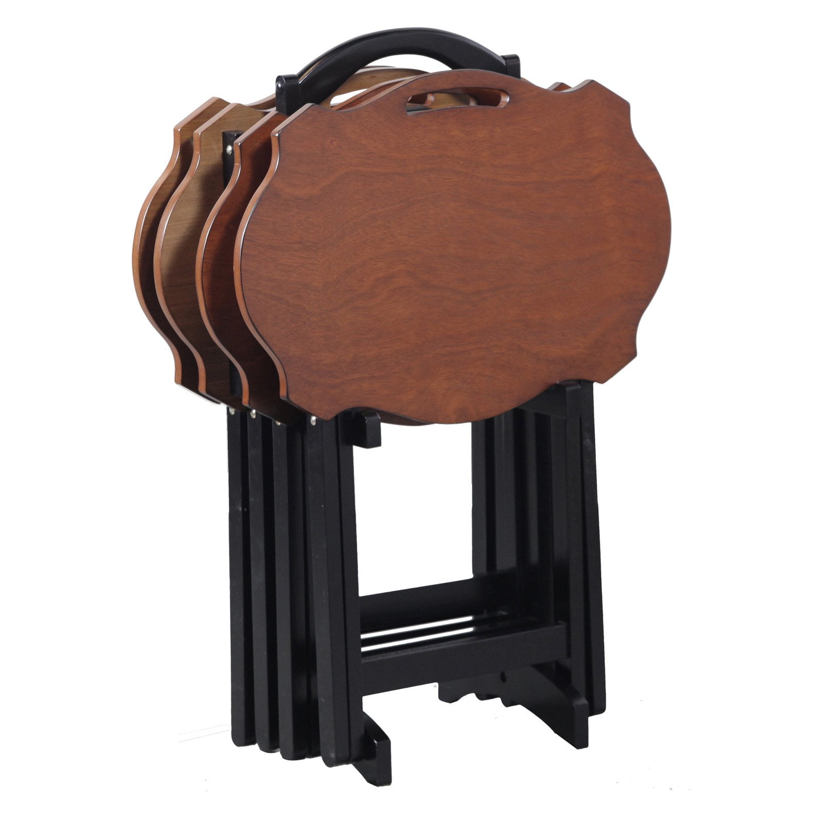 Serpentine Folding Tray Tables with Stand, Set of 4, Black and Hazelnut by Powell Furniture