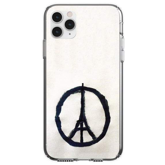 DistinctInk Clear Shockproof Hybrid Case for iPhone 11 (6.1" Screen) - TPU Bumper, Acrylic Back, Tempered Glass Screen Protector - Paris Peace Symbol - Show Your Love of Paris