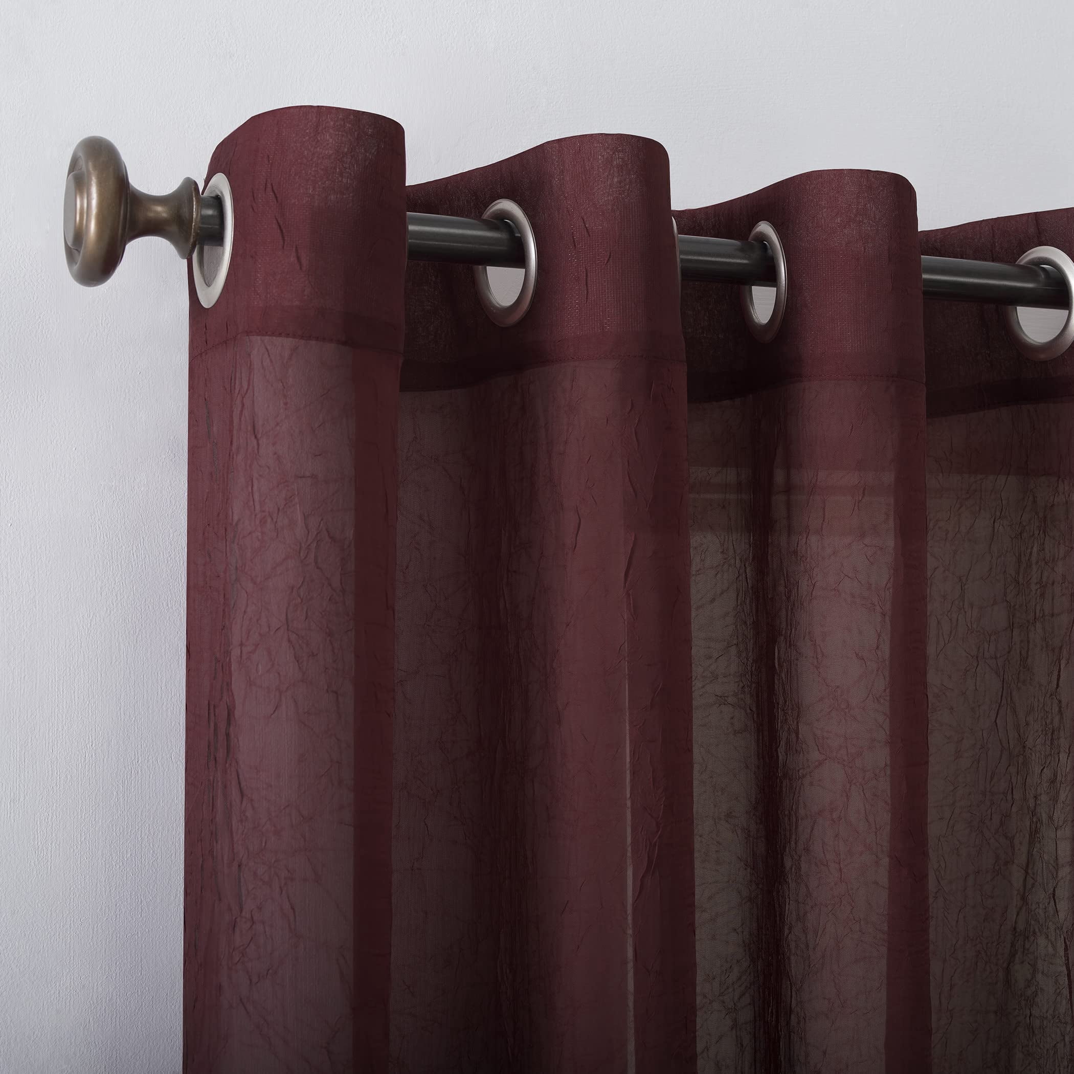 No. 918 Erica Crushed Voile Sheer Grommet Curtain Panel, 51"x84", Burgundy