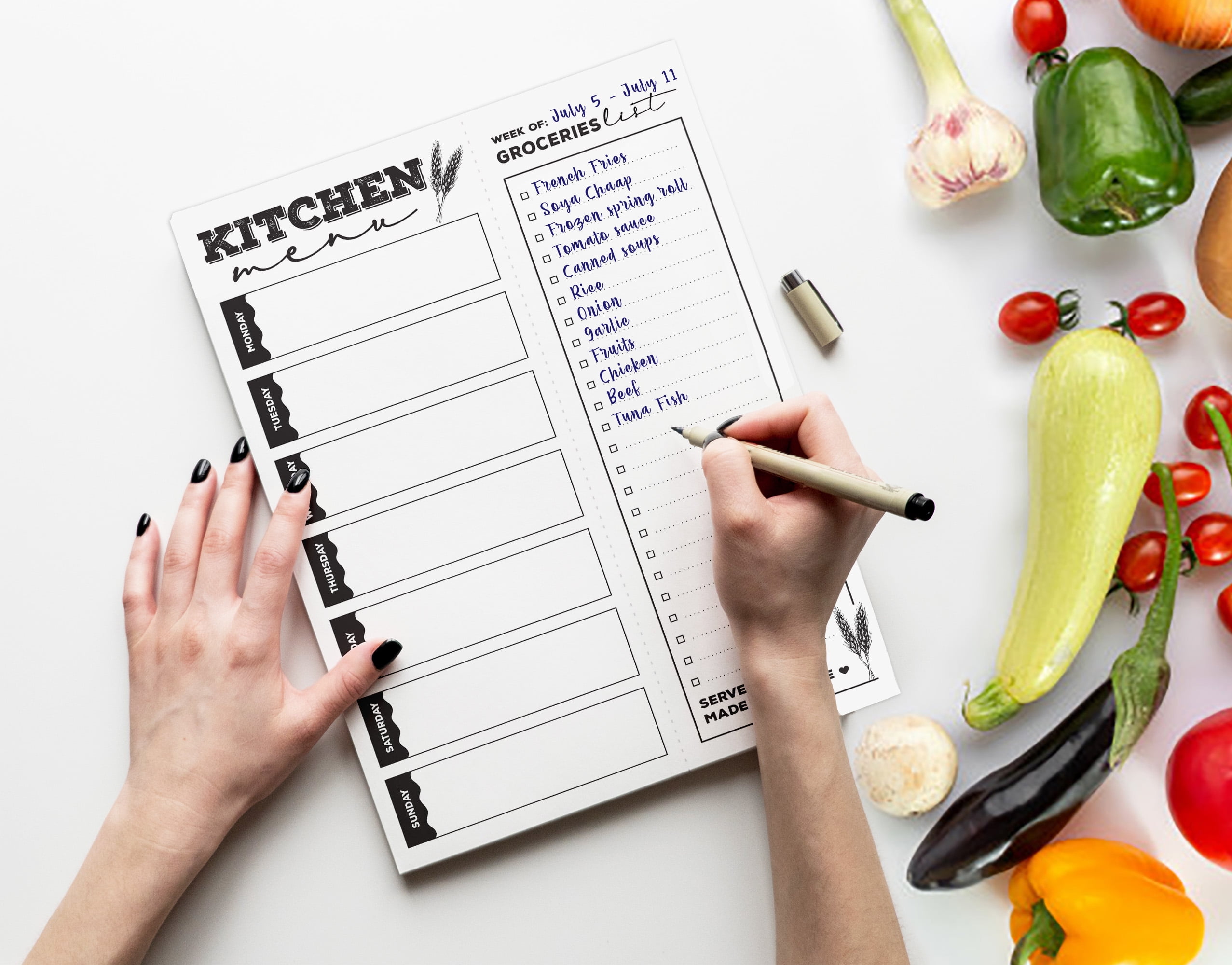 Inkdotpot Weekly Meal Planner Notepad 7"x10 , "Kitchen Menu" Magnetic Meal Planning Pad with Tear Off Grocery Shopping List for Fridge- Kitchen & Home - 54 Sheets -3R