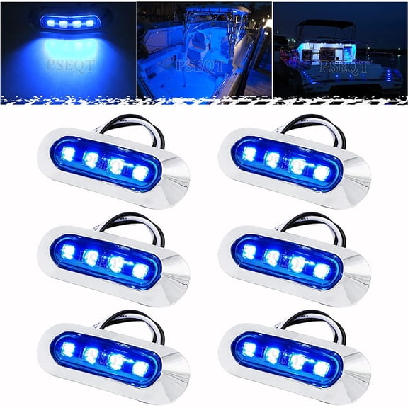 3.8 inch Blue Marine LED Lights IP68 Waterproof 12V/24V for Boats, 6 Pcs