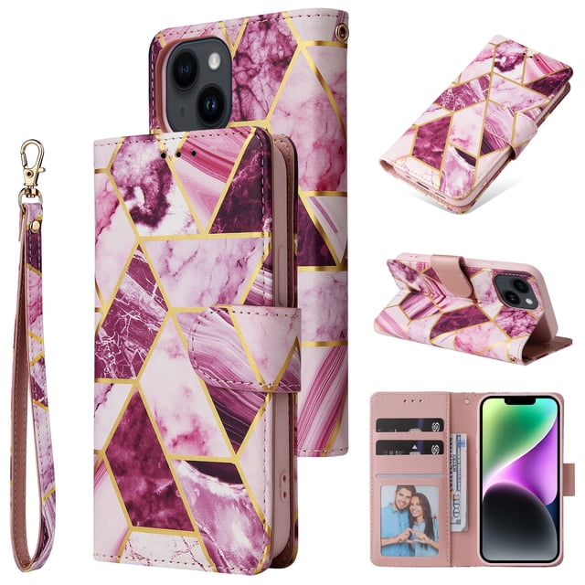 Compatible with iPhone 14 Premium Vintage PU Leather Magnetic Closure Case with Strap Flip Cover