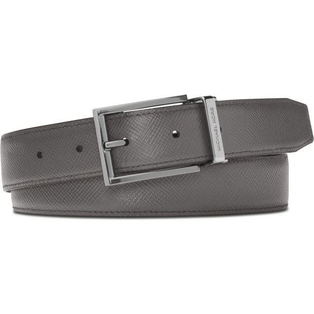 Michael Kors Cinturón de grano cruzado para hombre, gris, 34 Michael Kors Medio