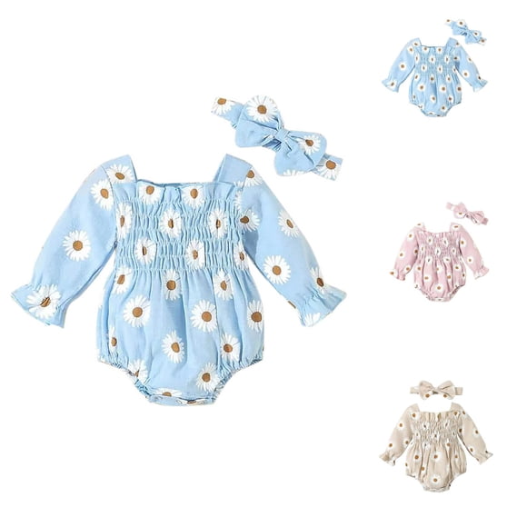 JDQJBZ Newborn Baby Girls Romper Jumpsuit Long Sleeve Short Leg Print Cotton Bodysuit