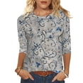 thumbnail image 2 of Xuyuer Spring Summer Tops for Womens Graphic Tees Casual Fashion Tunic Clothing 3/4 Length Sleeve Crew Neck Tops to Wear with Leggings Outfits, 2 of 5