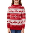 thumbnail image 4 of Fdqin Boys Christmas Sweaters Girls Unisex Reindeer Snowflakes Crewneck Sweatshirt Knit Fall Winter Ugly Christmas Pullover Red 9-10 Years, 4 of 8