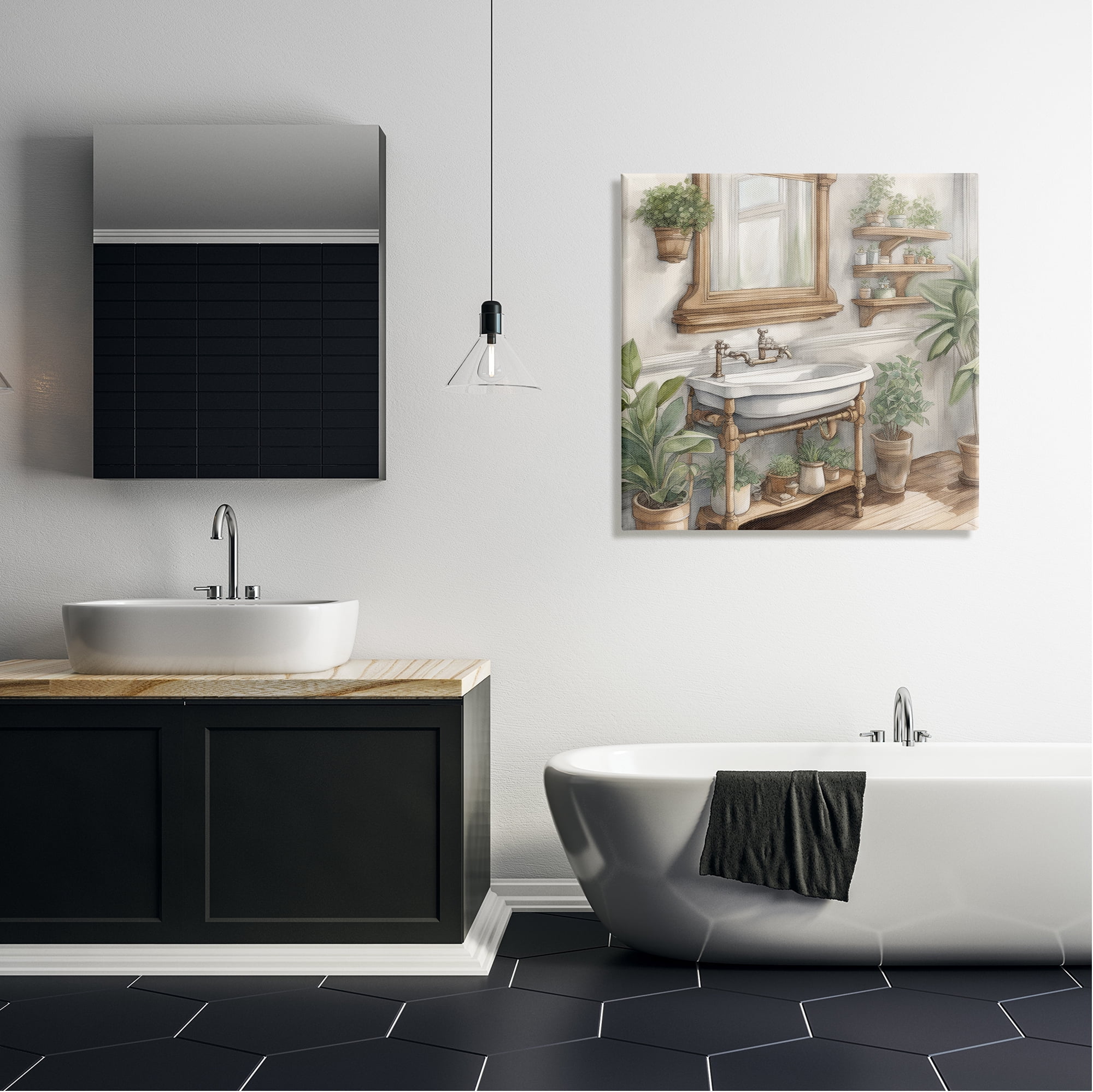 Stupell Industries Bathroom View with Plants Botanical & Floral Painting Gallery Wrapped Canvas Art Print Wall Art, 30 x 30