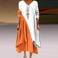 thumbnail image 3 of Funicet Womens Plus Size Boho Dresses Retro Button Dress V Neck 3/4 Sleeve Color Block Bohemian Maxi Dresses Irregular Hem Wrap Evening Dresses, 3 of 5