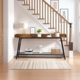 thumbnail image 3 of 70.9" Console Table with 2 Power Outlets & USB Ports, Rustic Industrial Sofa Table Behind Couch for Living Room, Narrow Entryway Hallway Long Bar Table, Brown, 3 of 12
