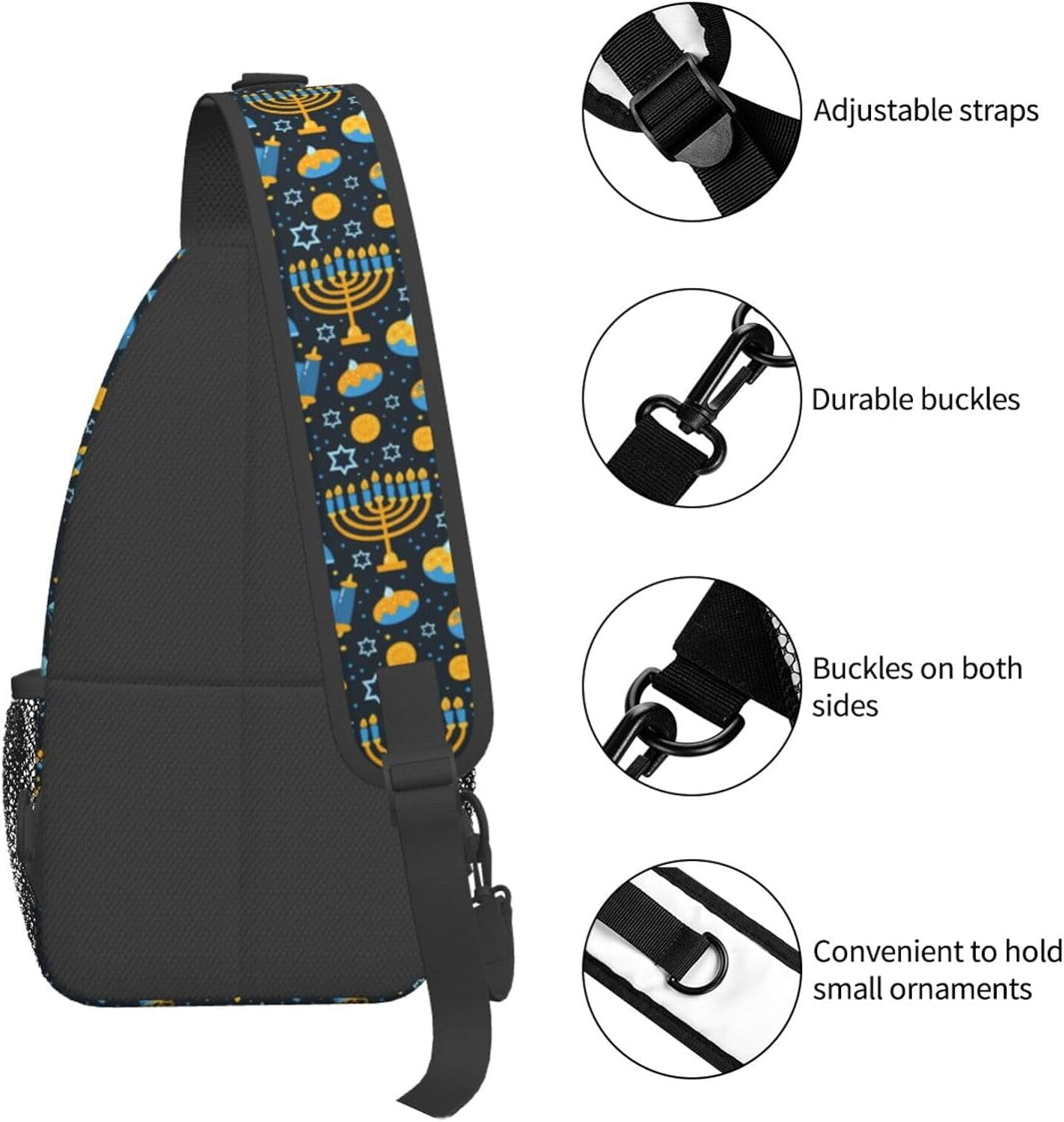 Happy Hanukkah Jewish Chanukah Holiday Sling Bag Crossbody Hiking Travel Chest Bags Backpack Shoulder Daypack for Women Men