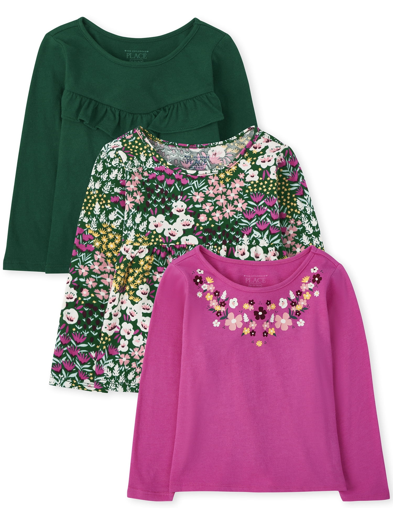 The Children's Place Toddler Girl Long Sleeve 3Pk Set, Sizes 12M5T