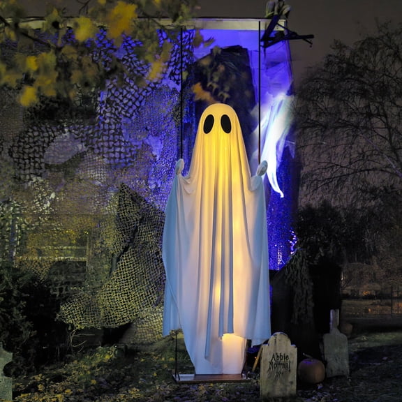 47 Inch Hanging Swing Ghost with Button Battery LED Lights, Halloween Decorations Outdoor, Spooky Cute Porch Tree Patio Decoration Prop