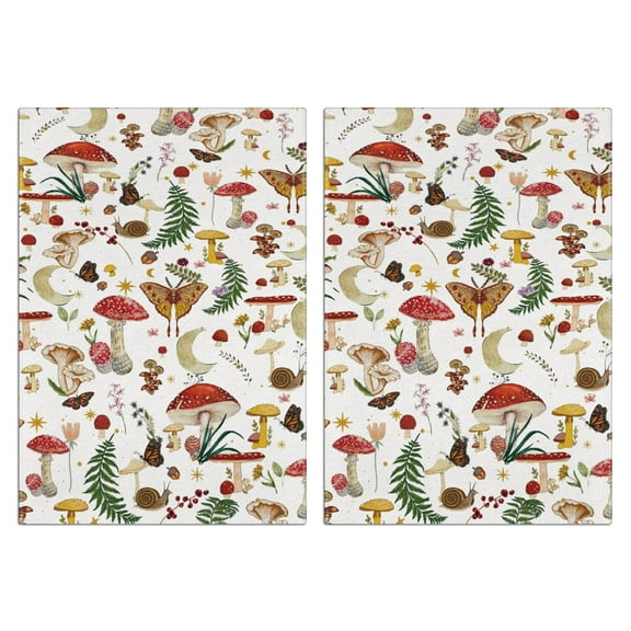 Mushroom Decorative Kitchen Towels Set of 2 Aesthetic, Absorbent Beige Witchy Dish Towels Hand Towels Tea Towels for Kitchen Cooking Baking,Moth Gothic Witchy Gifts for Women