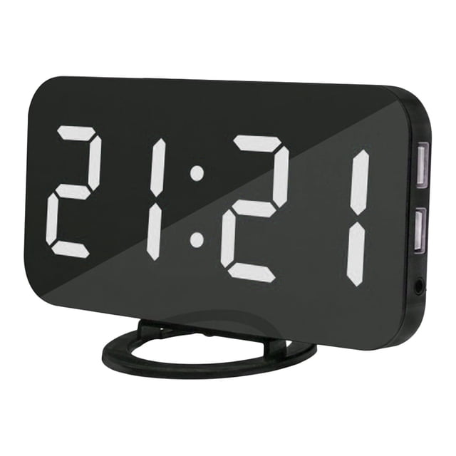 Yeacher Digital Alarm Clock LED Display with Dual USB Ports Auto Dimmer Mode Easy Snooze Function Modern Mirror Desk Wall Clock with Button Battery Nightlight for Bedroom Home Office