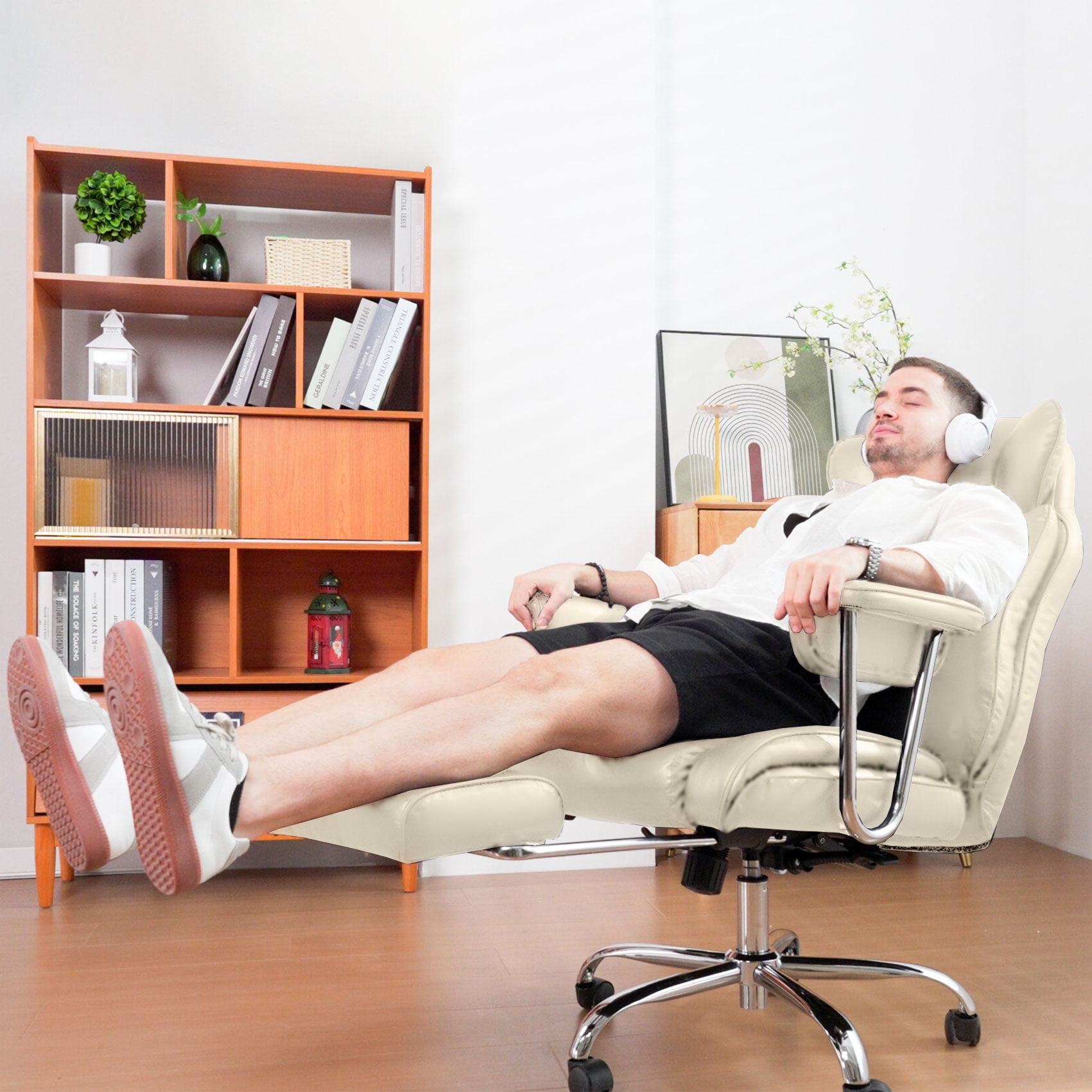 zzw Big and Tall Executive Office Chair, Reclining with Footrest, Adjustable High Back Ergonomic Leather Chair, 400lb Capacity