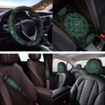 thumbnail image 4 of Yuyamidu Boho Mandala Flower Car Seat Covers Full Set 14 Pcs Steering Wheel Cover Car Headrest Covers Green Auto Seat Belt Pad Car Armrest Cover Key Ring Coasters Auto Accessories, 4 of 7
